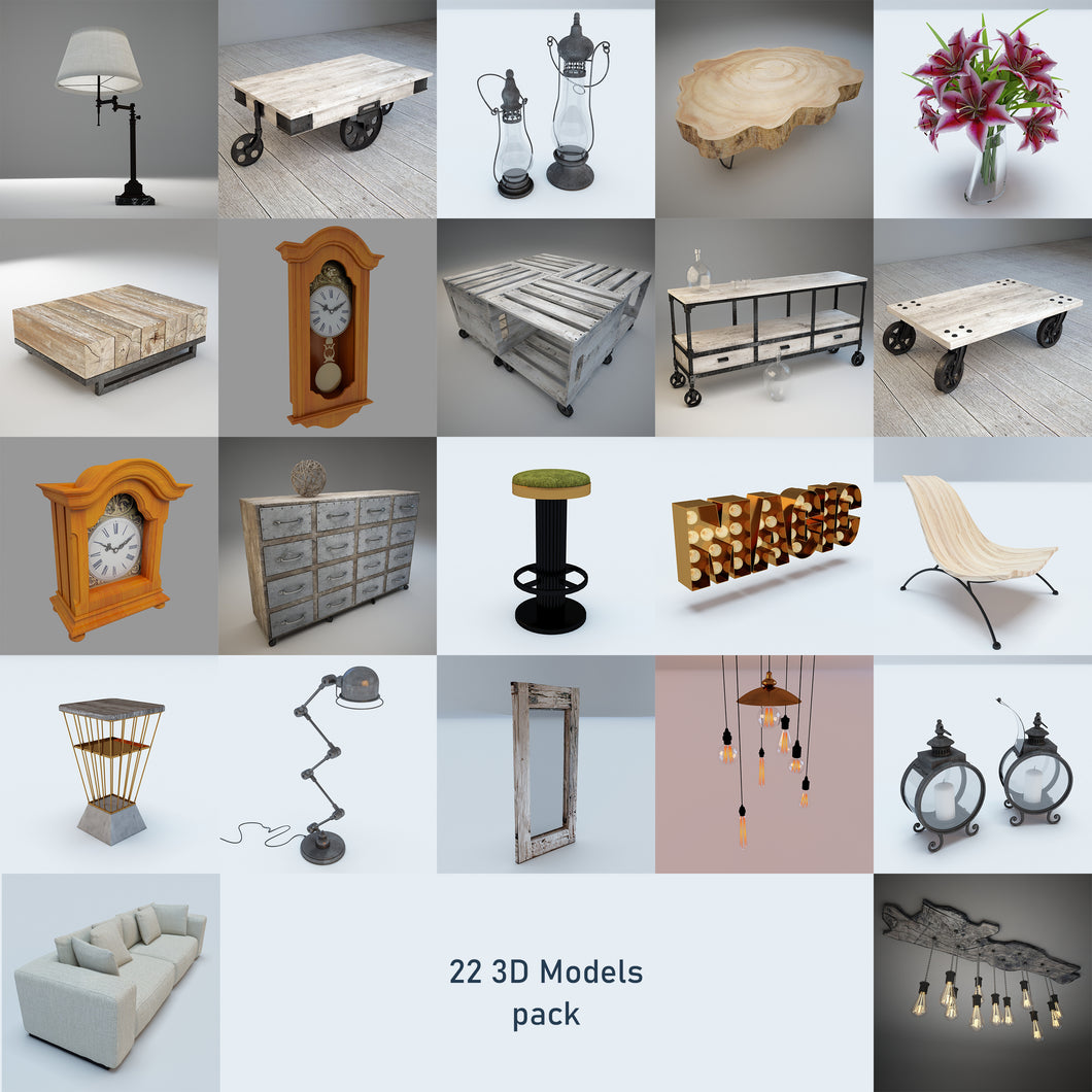 3D Models Pack - 22 models for interior